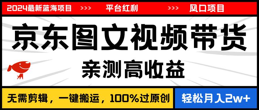 2024最新蓝海项目，逛逛京东图文视频带货，无需剪辑，月入20000+-爱省资源网