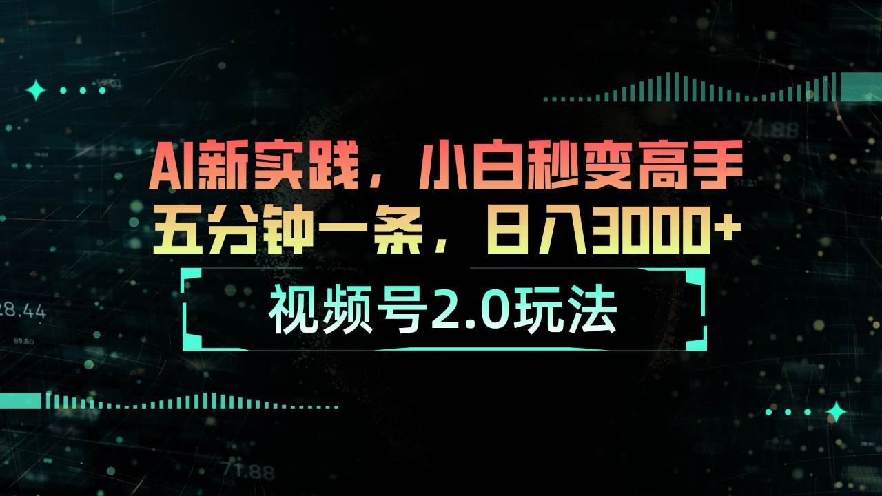 视频号2.0玩法 AI新实践，小白秒变高手五分钟一条，日入3000+-爱省资源网