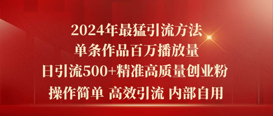 2024年最猛暴力引流方法，单条作品百万播放 单日引流500+高质量精准创业粉-爱省资源网