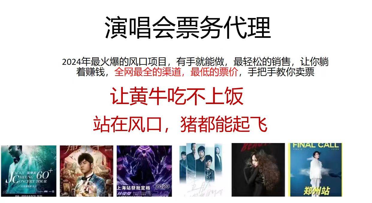 演唱会票务代理，2024年最火爆风口项目，全网最低的票价，小白一分钟上…-爱省资源网