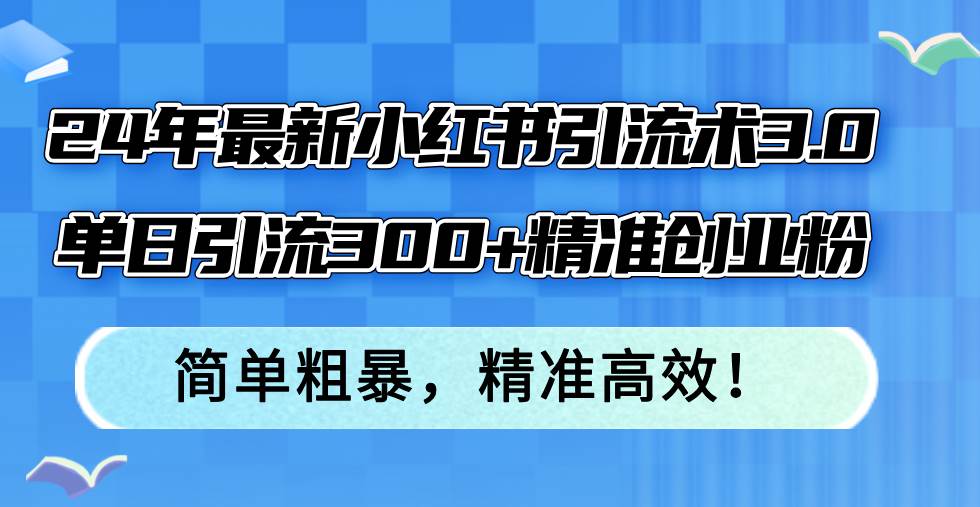 24年最新小红书引流术3.0，单日引流300+精准创业粉，简单粗暴，精准高效！-爱省资源网