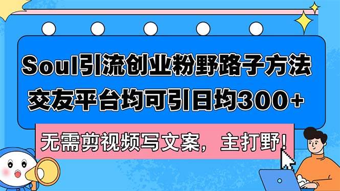 Soul引流创业粉野路子方法，交友平台均可引日均300+，无需剪视频写文案…-爱省资源网