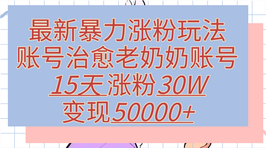 最新暴力涨粉玩法，治愈老奶奶账号，15天涨粉30W，变现50000+【揭秘】-爱省资源网