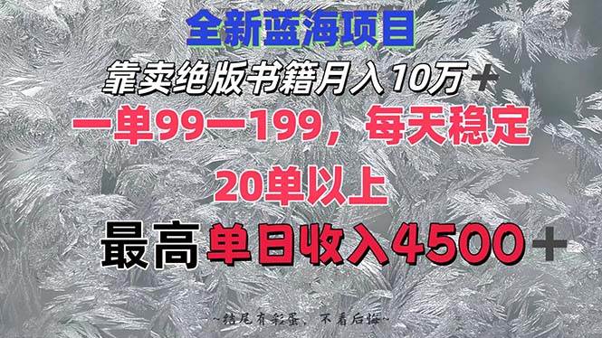 靠卖绝版书籍月入10W+,一单99-199，一天平均20单以上，最高收益日入4500+-爱省资源网
