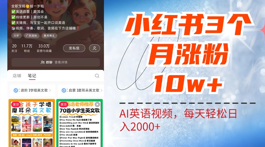小红书三个月涨粉10W！AI英语视频0成本制作，每天轻松日入2000+-爱省资源网