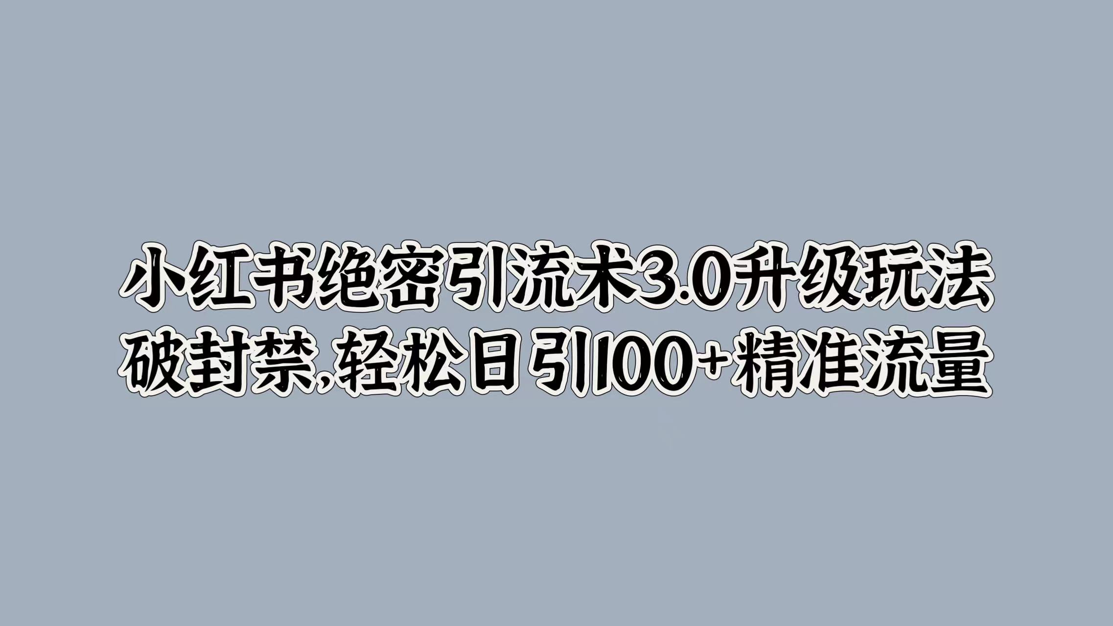 小红书绝密引流术3.0升级玩法，破封禁，轻松日引100+精准流量-爱省资源网