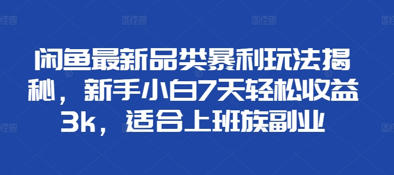闲鱼最新品类暴利玩法揭秘，新手小白7天轻松赚3000+，适合上班族副业-爱省资源网