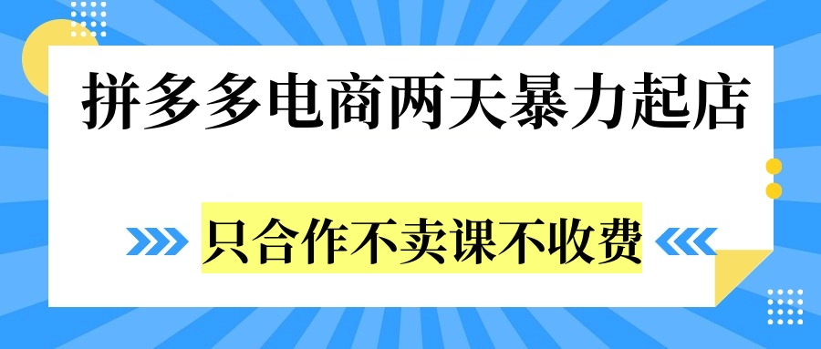 拼多多两天暴力起店，只合作不卖课不收费-爱省资源网