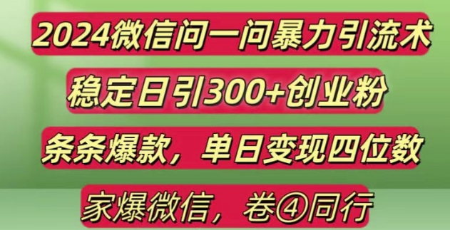 2024最新微信问一问暴力引流300+创业粉,条条爆款单日变现四位数【揭秘】-爱省资源网