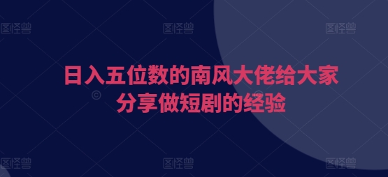 日入五位数的南风大佬给大家分享做短剧的经验-爱省资源网