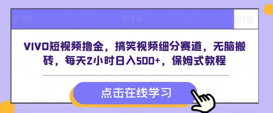 VIVO短视频撸金，搞笑视频细分赛道，无脑搬砖，每天2小时日入500+，保姆式教程-爱省资源网