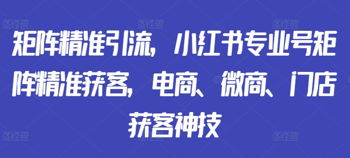 矩阵精准引流，小红书专业号矩阵精准获客，电商、微商、门店获客神技-爱省资源网
