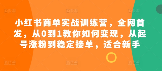 小红书商单实战训练营，全网首发，从0到1教你如何变现，从起号涨粉到稳定接单，适合新手-爱省资源网