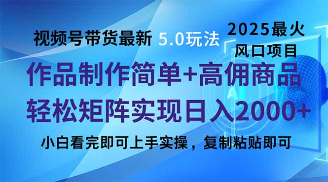 视频号带货最新5.0玩法，作品制作简单，当天起号，复制粘贴，轻松矩阵…-爱省资源网