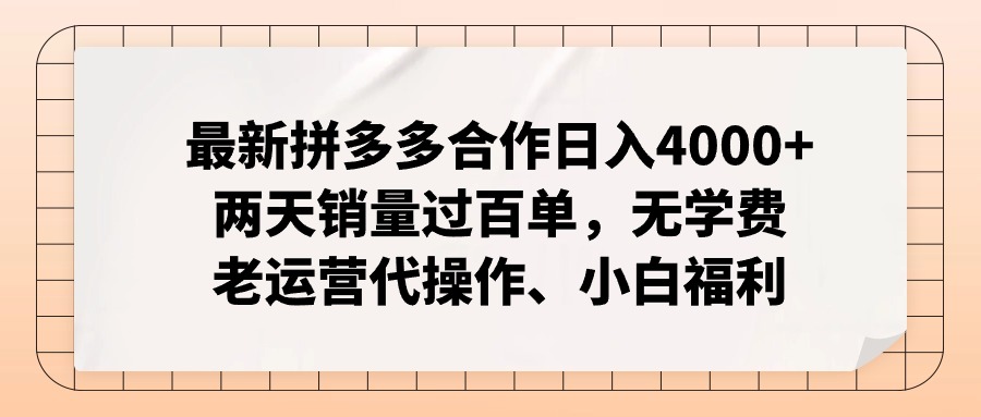 拼多多最新合作日入4000+两天销量过百单，无学费、老运营代操作、小白福利-爱省资源网
