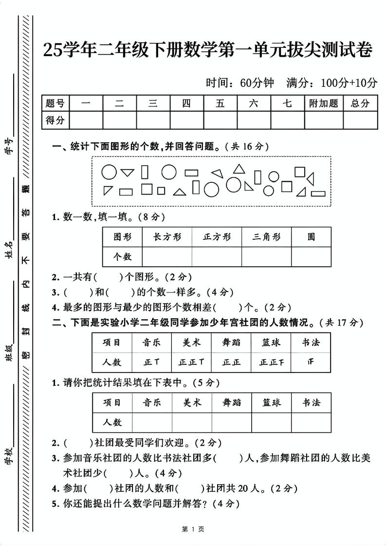 25二下数学第一单元拔尖测试卷1（含答案5页）人教-爱省资源网