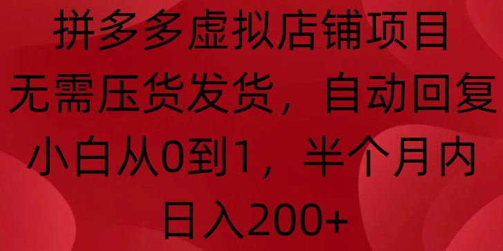 拼多多虚拟店铺项目，无需压货发货，自动回复，小白从0到1，半个月内日入200+【揭秘】-爱省资源网