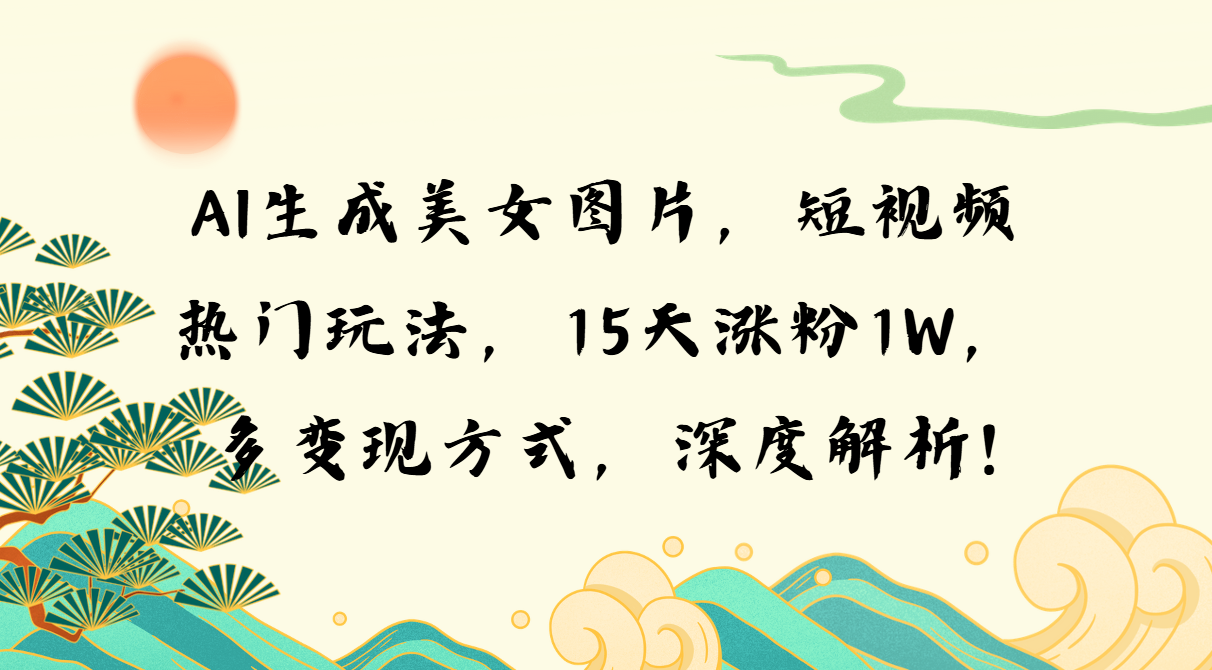 AI生成美女图片，短视频热门玩法，15天涨粉1W，多变现方式，深度解析!-爱省资源网