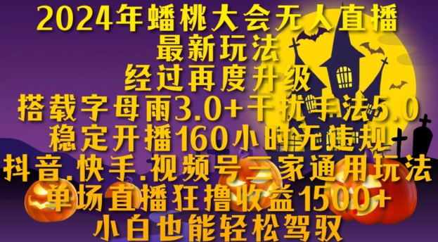 2024年蟠桃大会无人直播最新玩法，稳定开播160小时无违规，抖音、快手、视频号三家通用玩法【揭秘】-爱省资源网