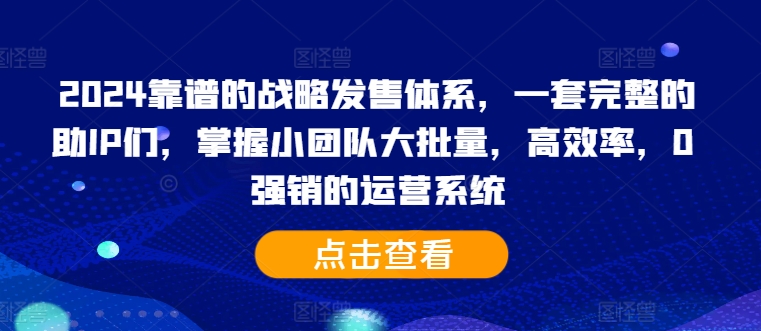 2024靠谱的战略发售体系，一套完整的助IP们，掌握小团队大批量，高效率，0 强销的运营系统-爱省资源网