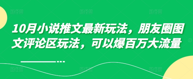 10月小说推文最新玩法，朋友圈图文评论区玩法，可以爆百万大流量 -爱省资源网