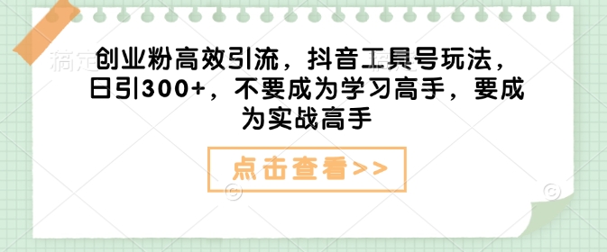 创业粉高效引流，抖音工具号玩法，日引300+，不要成为学习高手，要成为实战高手-爱省资源网
