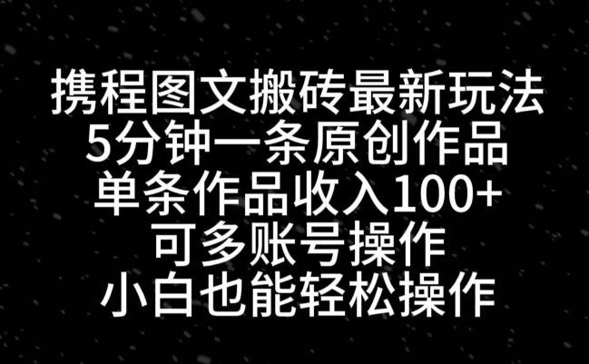 携程图文搬砖最新玩法，5分钟一条原创作品，单条作品收入100+-爱省资源网