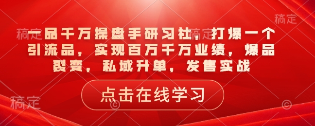 一品千万操盘手研习社，打爆一个引流品，实现百万千万业绩，爆品裂变，私域升单，发售实战-爱省资源网