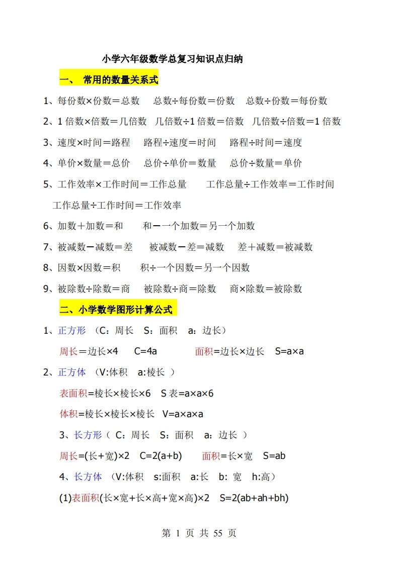 《小学六年级数学知识点归纳》六下数学【北师版】-爱省资源网