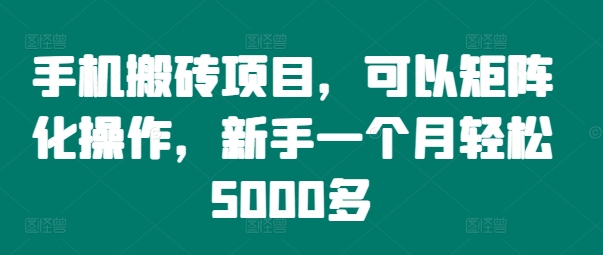 手机搬砖项目，可以矩阵化操作，新手一个月轻松5000多-爱省资源网