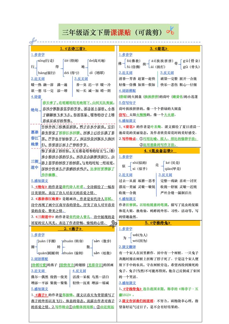 【课课贴彩色版（完整28课）】三下语文-爱省资源网