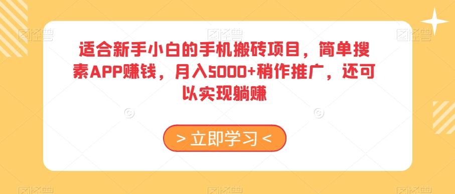 适合新手小白的手机搬砖项目，简单搜素APP赚钱，月入5000+稍作推广，还可以实现躺赚【揭秘】-爱省资源网
