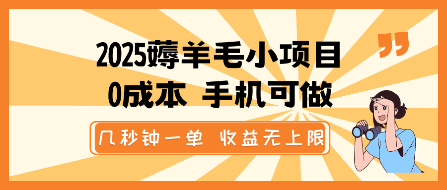 2025薅羊毛小项目，0成本 手机可做，几秒钟一单，收益无上限-爱省资源网