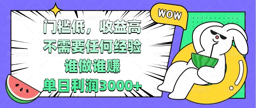 门槛低，收益高，不需要任何经验，谁做谁赚，单日利润3000+-爱省资源网