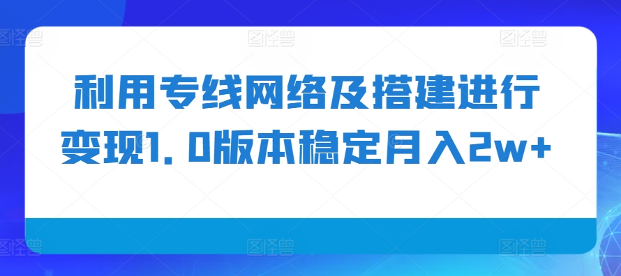 利用专线网络及搭建进行变现1.0版本稳定月入2w+【揭秘】-爱省资源网