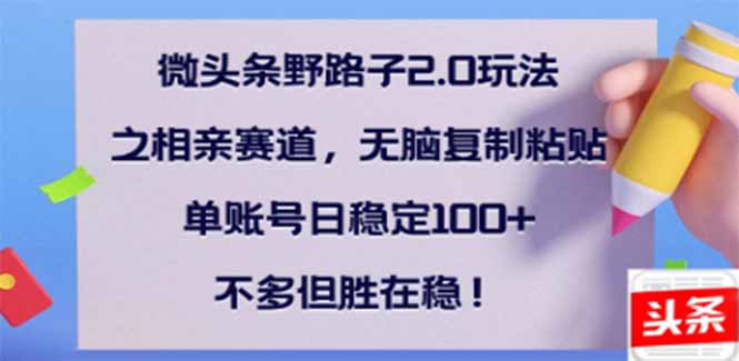 微头条野路子2.0玩法之相亲赛道，无脑搬砖复制粘贴，单账号日稳定300+…-爱省资源网