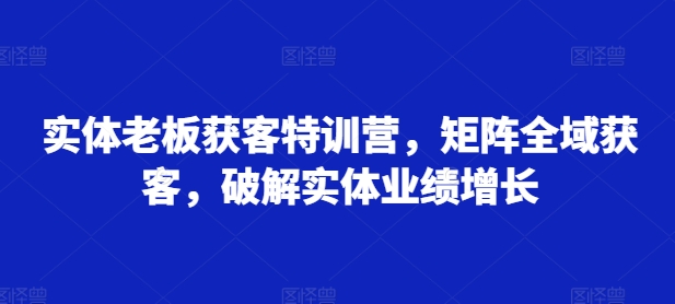 实体老板获客特训营，矩阵全域获客，破解实体业绩增长-爱省资源网