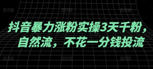 抖音暴力涨粉实操3天千粉，自然流，不花一分钱投流，实操经验分享-爱省资源网