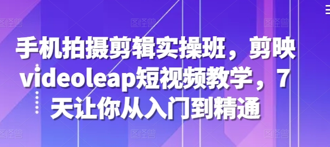 手机拍摄剪辑实操班，剪映videoleap短视频教学，7天让你从入门到精通-爱省资源网