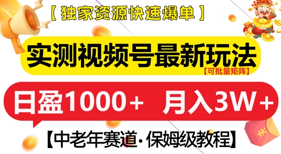 实测视频号最新玩法，中老年赛道，独家资源，月入过W+【揭秘】-爱省资源网