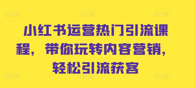 小红书运营热门引流课程，带你玩转内容营销，轻松引流获客-爱省资源网