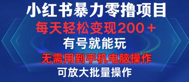 小红书暴力零撸项目，有号就能玩，单号每天变现1到15元，可放大批量操作，无需手机电脑操作【揭秘】-爱省资源网